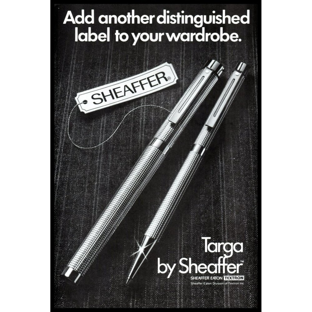 1979 Targa by Sheaffer Pen Vintage Print Ad Luxury Executive Desk Accessory Art